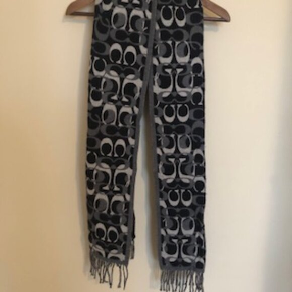 Coach black & grey wool & cashmere scarf - Picture 4 of 5